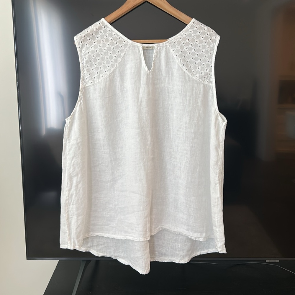 Terzo Millennio Made in Italy White Linen Sleeveless Tunic Top Size 3X - Picture 9 of 14